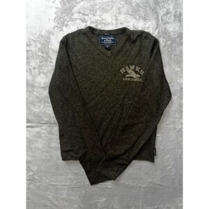 Abercrombie & Fitch Mens Hawks Lambswool Blend V-Neck Sweater Olive Green Medium